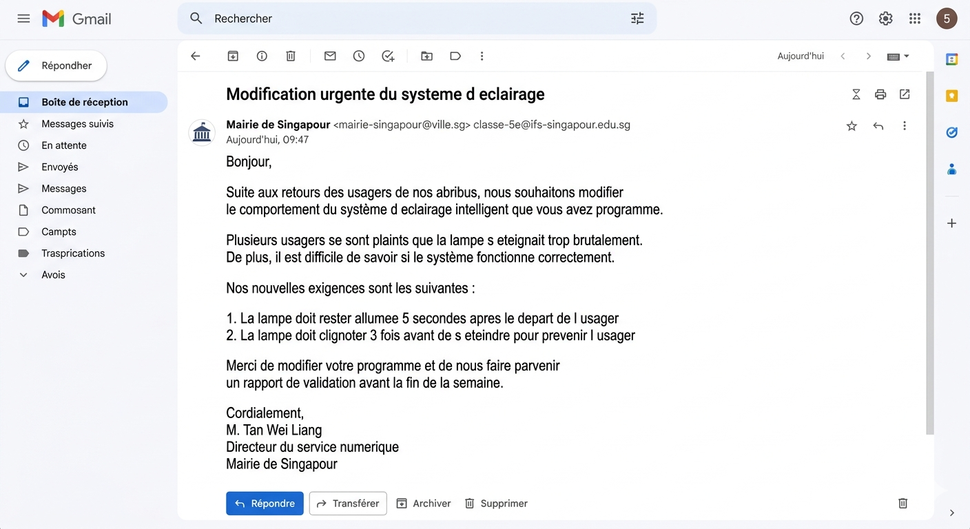 Email de la mairie de Singapour