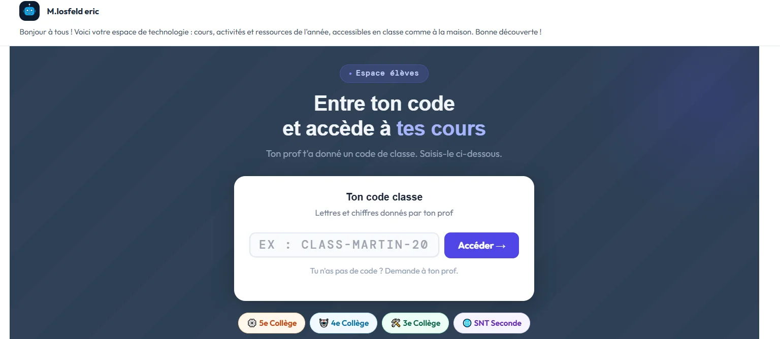 Page élève à votre nom